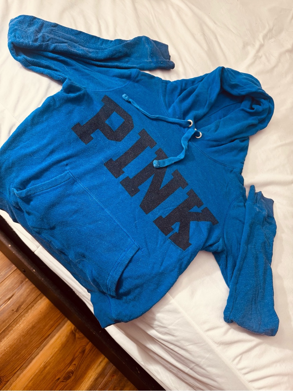 PINK Victoria's Secret Teal-Blue Zip Hoodie with Bold Logo
